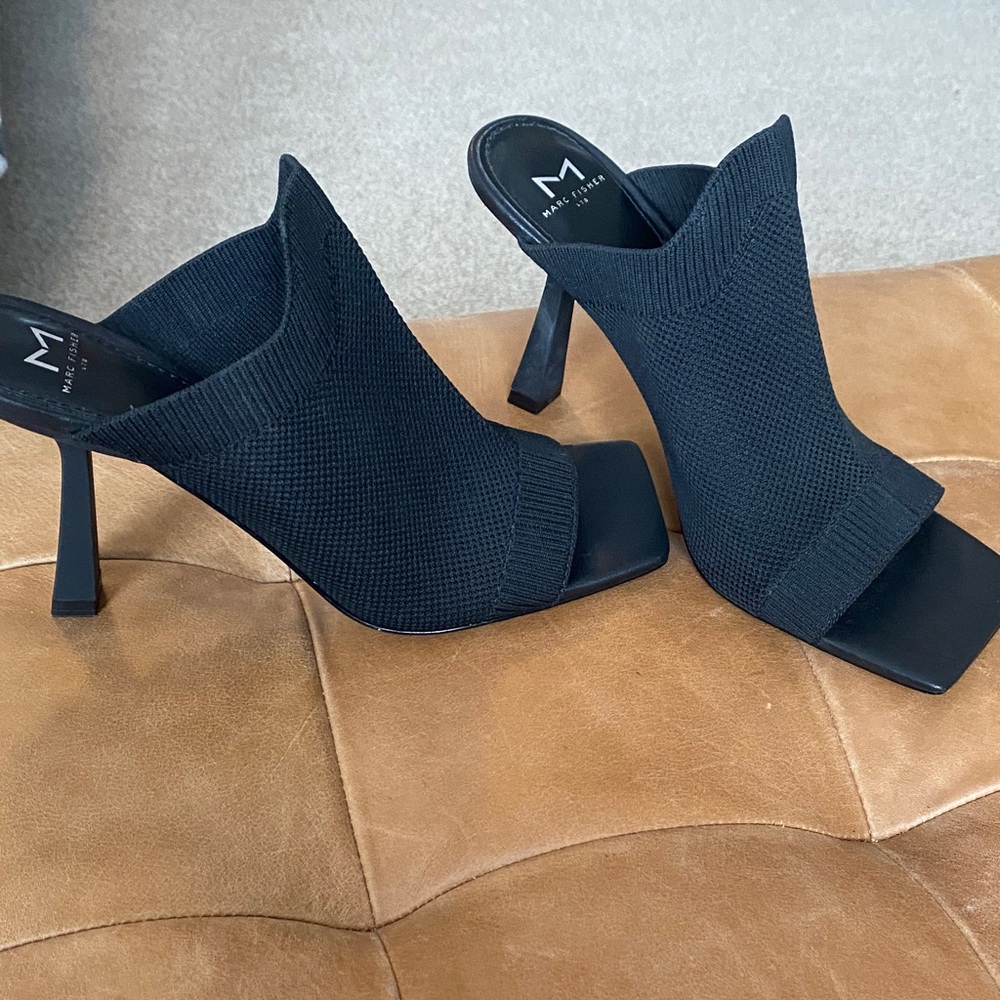 Marc Fisher Knit square-toe high heel Mules